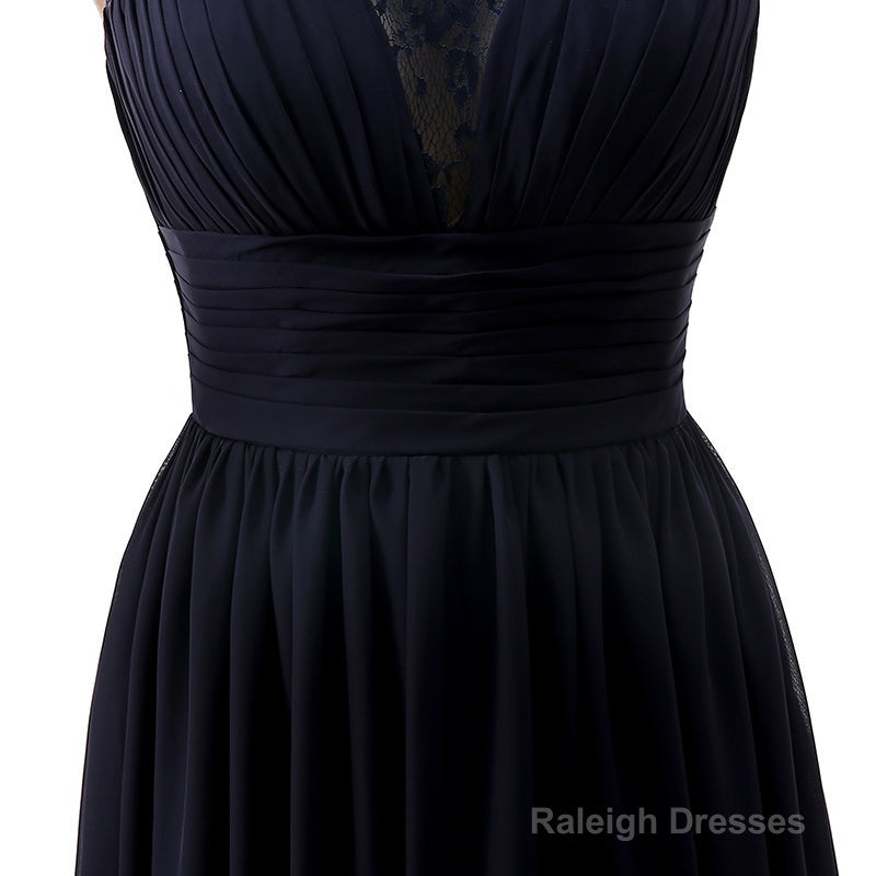 A Line Sleeveless Lace Chiffon Long Black Prom Dresses