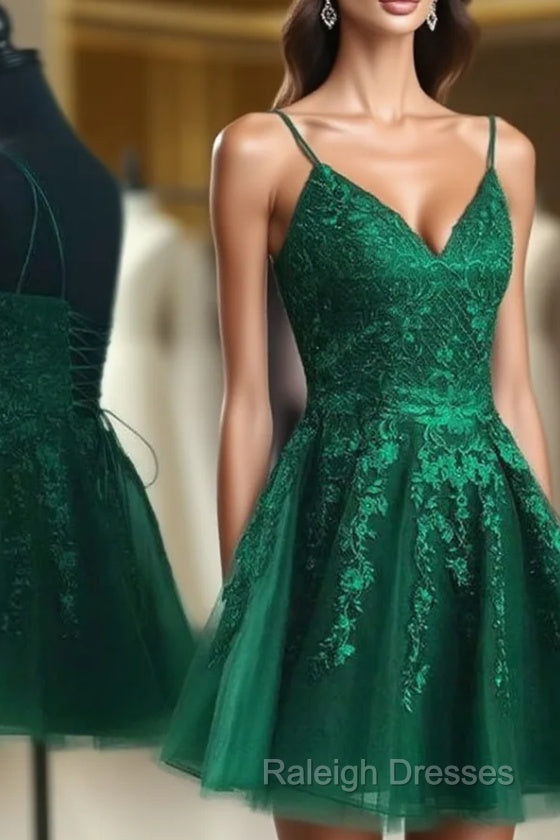 A Line Sleeveless Lace Tulle Homecoming Dress With Appliqued Beading
