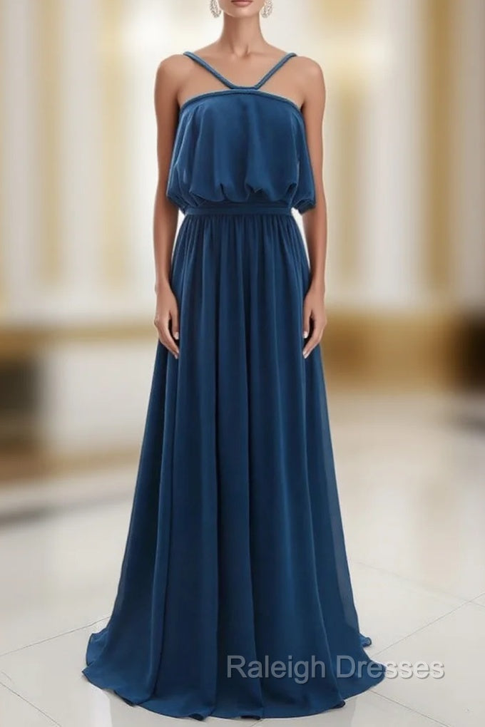 A-Line Sleeveless Open Back Sweep Train Formal Evening Dress