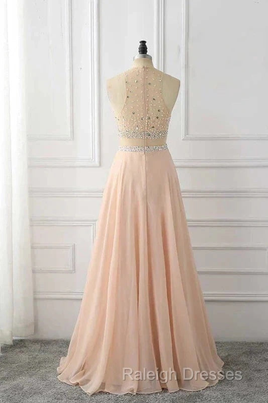 A Line Sleeveless Rhinestone Chiffon Long Prom Dress Floor Length Sparkly Secondary image