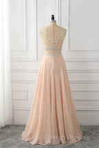 A Line Sleeveless Rhinestone Chiffon Long Prom Dress Floor Length Sparkly