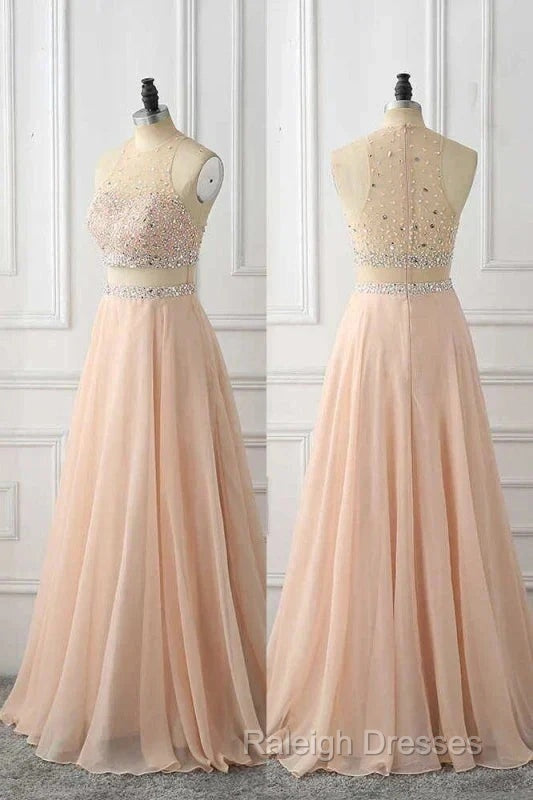 A Line Sleeveless Rhinestone Chiffon Long Prom Dress Floor Length Sparkly