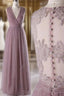 A-Line Sleeveless Tulle Sheath V Neck Tulle Lace Bridesmaid Dresses