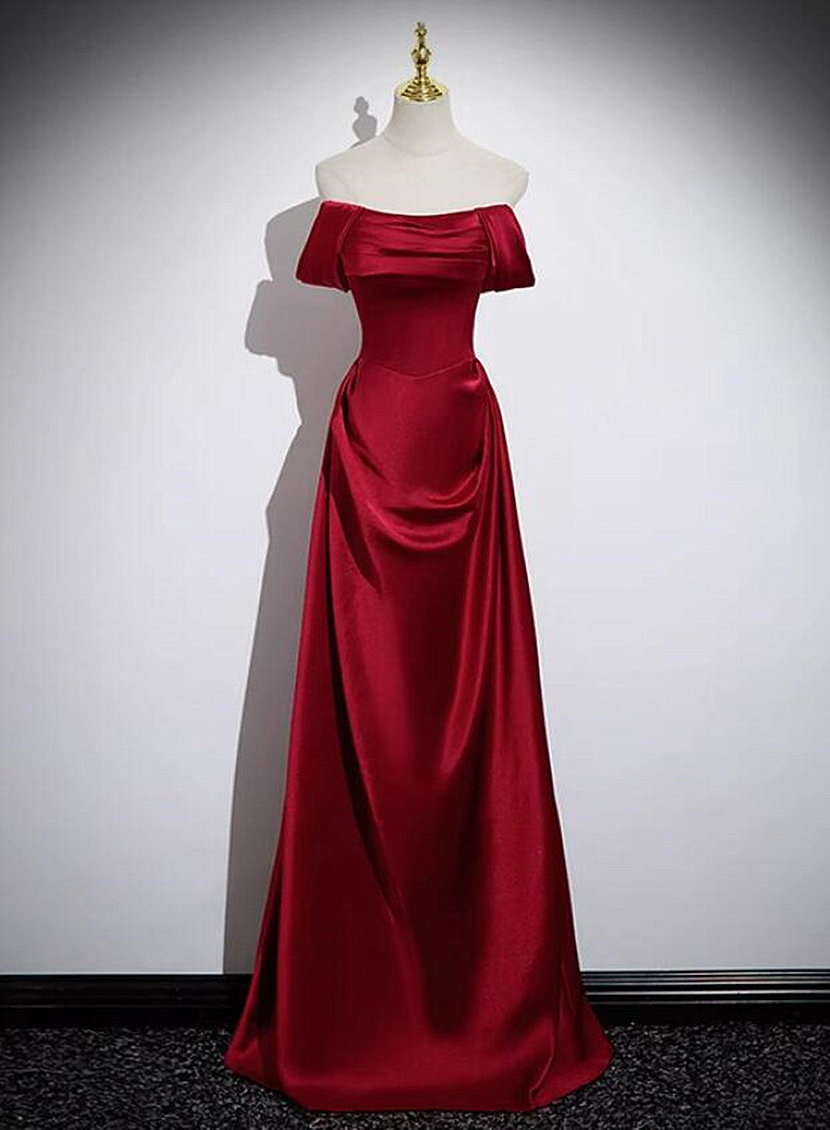 A-Line Sleeveless Wine Red Satin Evening Dress, Wine Red Long Prom Dress
