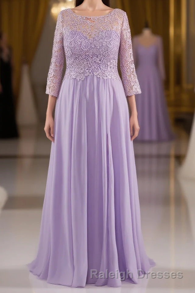 Lilac A-Line 3/4 Sleeves Scoop Lace Prom Dress Main image