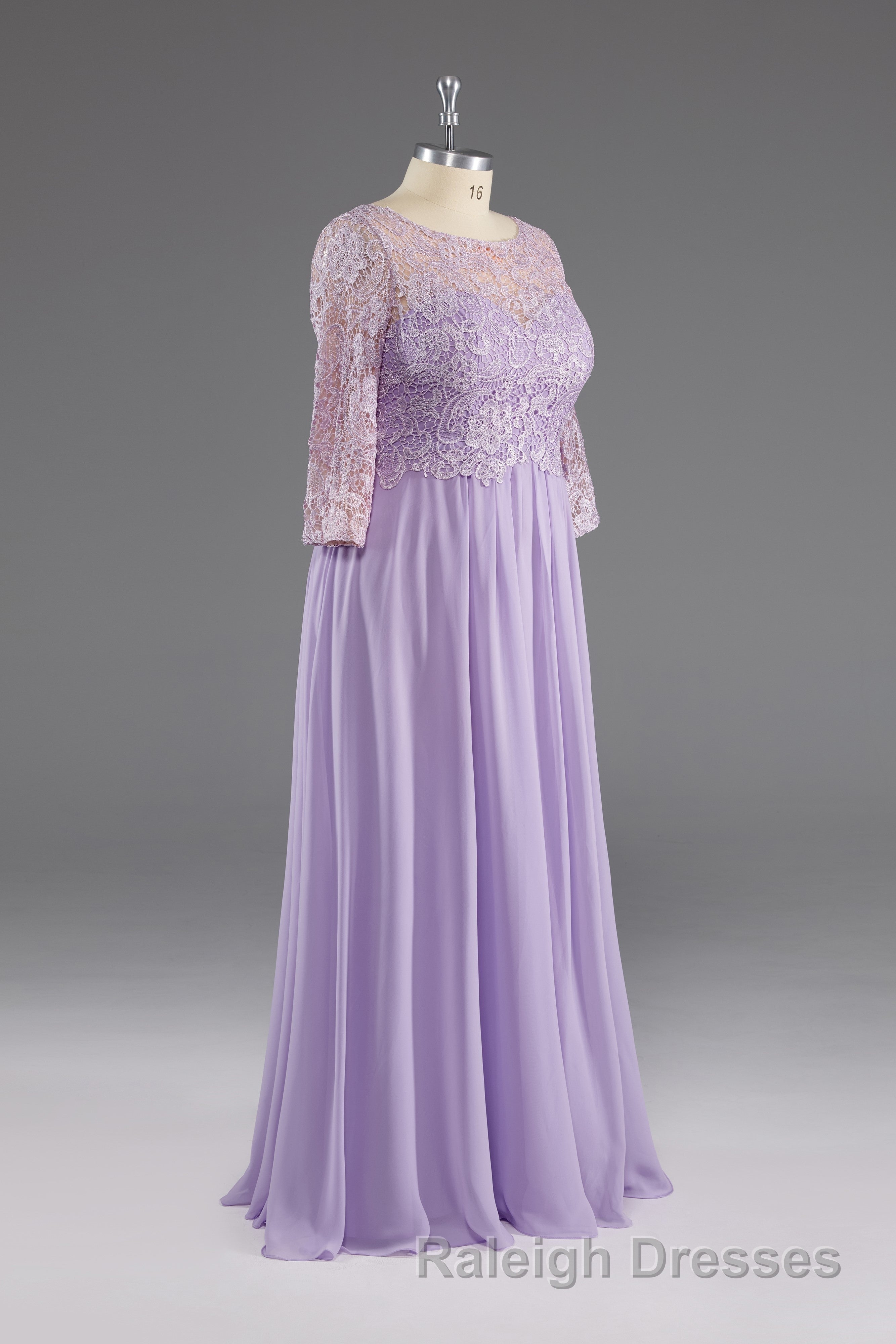 Lilac A Line 3/4 Sleeves Scoop Lace Prom Dresses