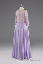 Lilac A-Line 3/4 Sleeves Scoop Lace Prom Dress