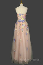 A Line Spaghetti Corset Prom Dress With 3D Flowers Prom Dress