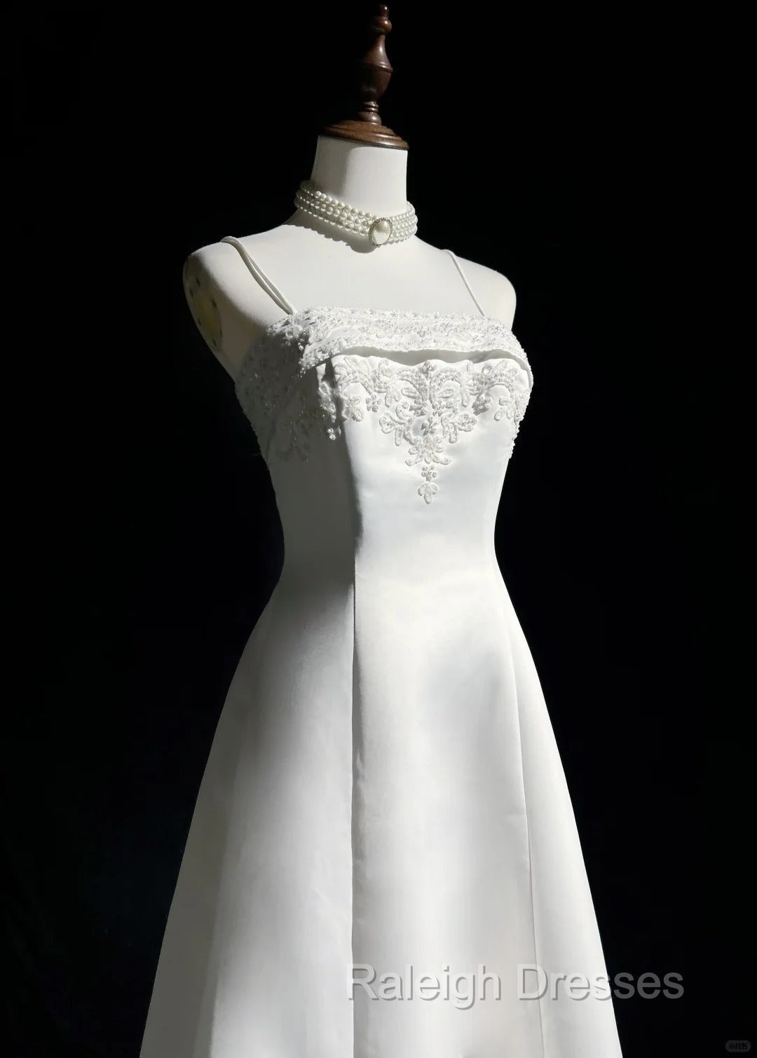 A-Line Spaghetti Strap Beaded Satin Long Prom Dress White Wedding Dress Graduation Prom Dress Secondary image