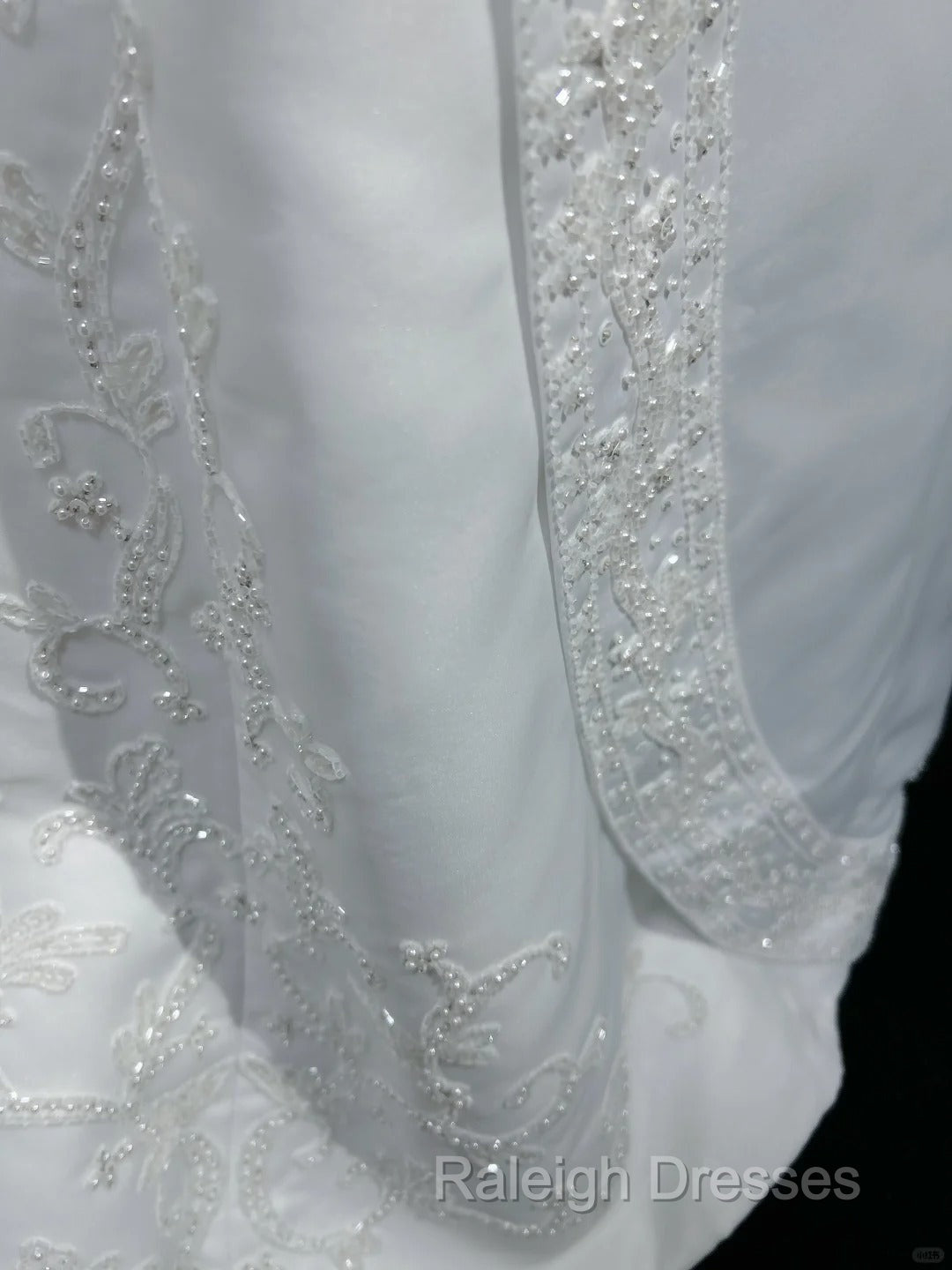 A-Line Spaghetti Strap Beaded Satin Long Prom Dress White Wedding Dress Graduation Prom Dress