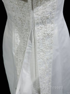 A-Line Spaghetti Strap Beaded Satin Long Prom Dress White Wedding Dress Graduation Prom Dress