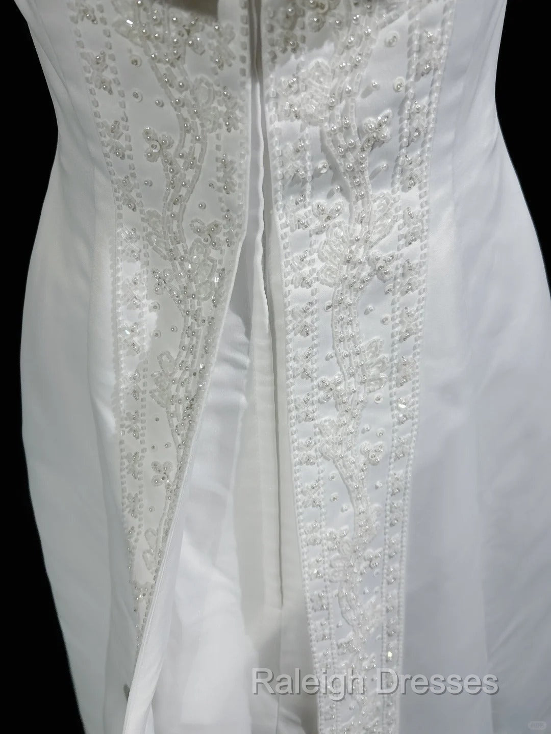 A-Line Spaghetti Strap Beaded Satin Prom Dresses Long White Wedding Dresses Graduation Prom Dresses