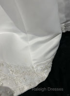 A-Line Spaghetti Strap Beaded Satin Long Prom Dress White Wedding Dress Graduation Prom Dress