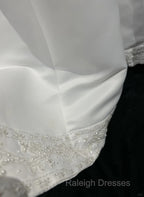 A-Line Spaghetti Strap Beaded Satin Prom Dresses Long White Wedding Dresses Graduation Prom Dresses