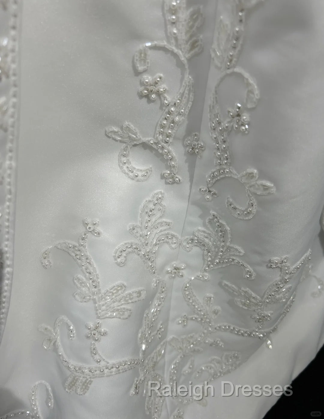 A-Line Spaghetti Strap Beaded Satin Long Prom Dress White Wedding Dress Graduation Prom Dress