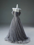 A-Line Spaghetti Strap Mesh Sequin Prom Dresses Long Graduation Prom Adult Ceremony Dresses