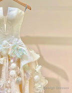 A-Line Spaghetti Strap Satin Long Prom Dress, Beautiful Applique Wedding Dress