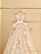 A-Line Spaghetti Strap Satin Long Prom Dress, Beautiful Applique Wedding Dress