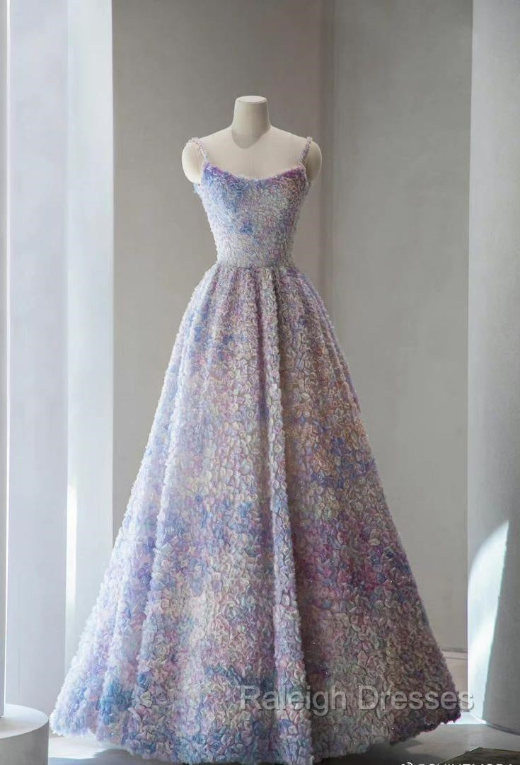 A-Line Spaghetti Strap Tulle Applique Long Prom Dress Adult Ceremony Birthday Dress