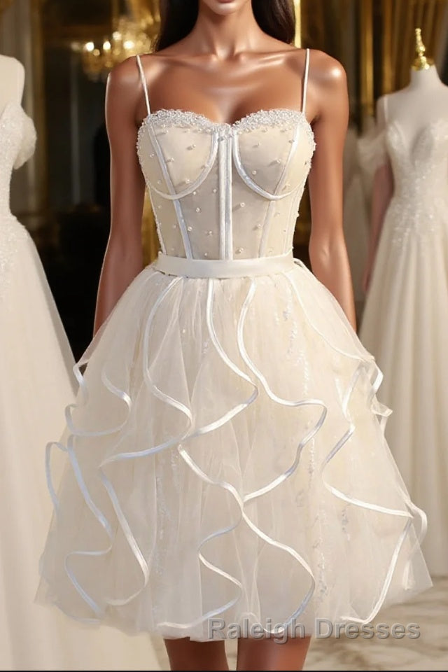 A Line Spaghetti Strap Tulle Short Homecoming Dresses Main image