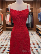 A Line Spaghetti Straps Appliques Lace Sweep Train Tulle Dress