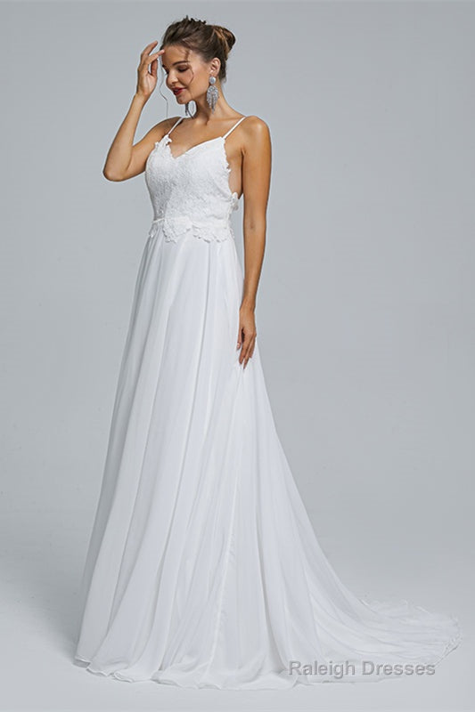 A-Line Spaghetti Straps Beach Lace Wedding Dresses