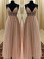 A-line Spaghetti Straps Beading Floor-Length Tulle Dress