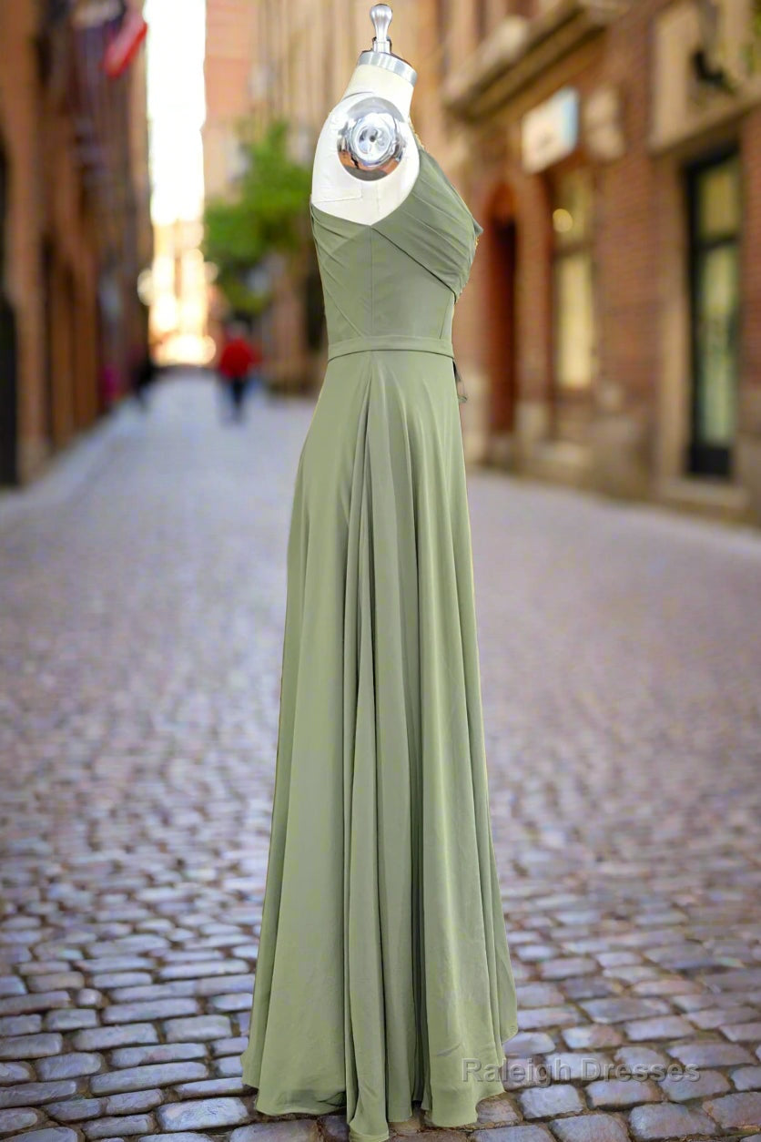 A Line Spaghetti Straps Chiffon Long Bridesmaid Dress with Slit Backless Secondary image
