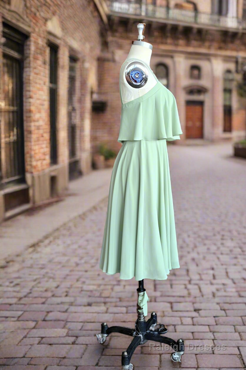A Line Spaghetti Straps Chiffon Short Bridesmaid Dresses