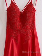 A Line Spaghetti Straps Corset Back Prom Dress With Split