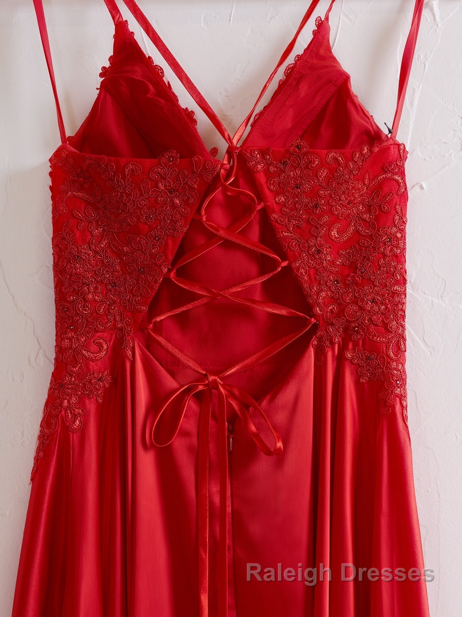 A Line Spaghetti Straps Corset Back Prom Dress With Split