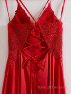 A-line Spaghetti Straps Corset Back Prom Dress With Split