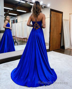 A Line Spaghetti Straps Corset Back Prom Dress With Split