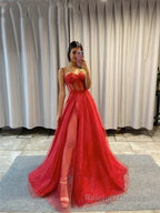 A Line Spaghetti Straps Glitter Tulle Prom Dress
