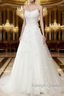 A-Line Spaghetti Straps Lace White Wedding Dress Long With Appliques Pretty Dress