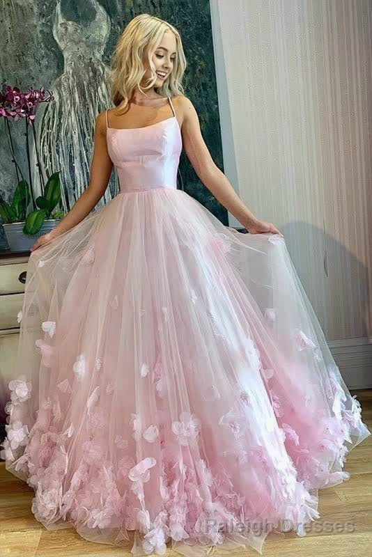 A-line Spaghetti Straps Pink Tulle Prom Dress Main image
