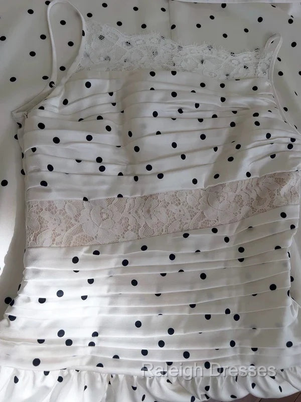 A Line Spaghetti Straps Polka Dots Lace Chiffon Prom Dress Formal Dress