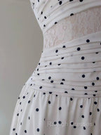 A Line Spaghetti Straps Polka Dots Lace Chiffon Prom Dress Formal Dress