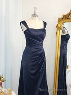 A Line Spaghetti Straps Ruffles Floor Length Elastic Woven Satin Dress