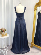 A Line Spaghetti Straps Ruffles Floor Length Elastic Woven Satin Dress