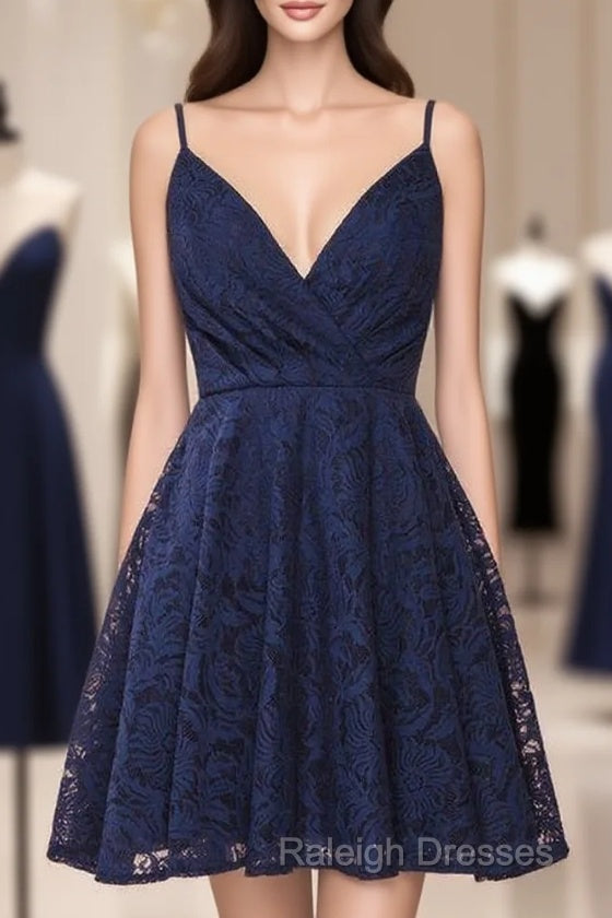 A-Line Spaghetti Straps Short Lace Homecoming Dresses Main image