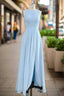 A Line Spaghetti Straps Sky Blue Chiffon Long Bridesmaid Dress