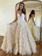 A Line Spaghetti Straps Tiered Tulle Prom Dress