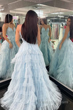 A Line Spaghetti Straps Tiered Tulle Prom Dress