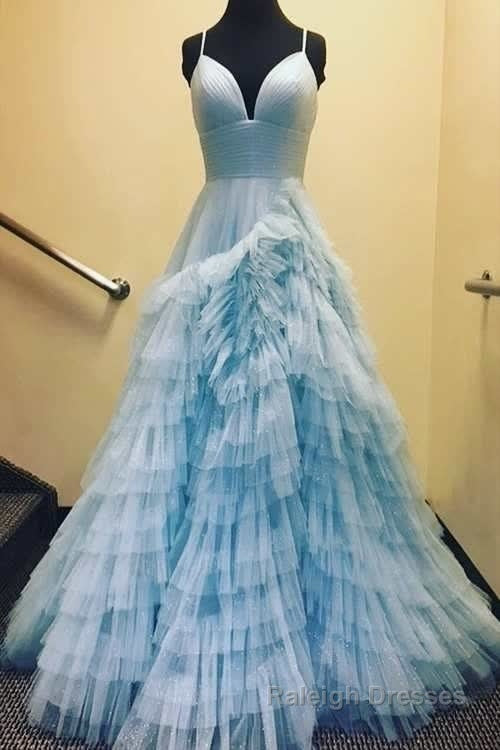 A Line Spaghetti Straps Tiered Tulle Prom Dress