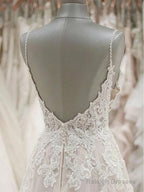 A Line Spaghetti Straps Tulle Wedding Dresses Appliqued Bridal Dresses
