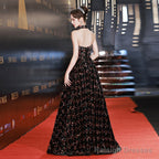A Line Sparkling Black Evening Dress Sequins Formal Prom Dress