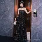 A Line Sparkling Black Evening Dress Sequins Formal Prom Dress