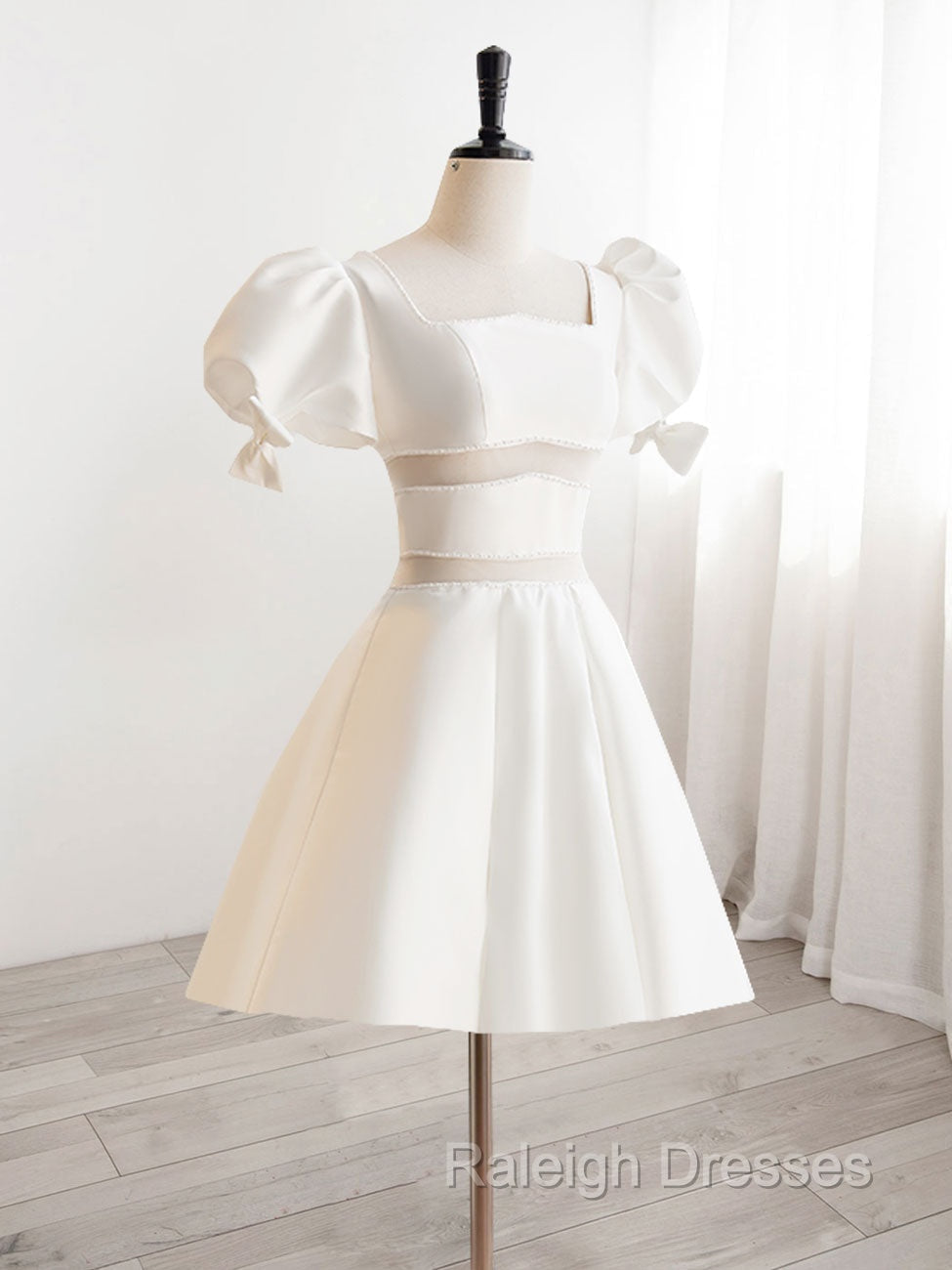 A Line Square Neckline Ivory Short Prom Dresses Cute lvory Homecoming Dresses Secondary image