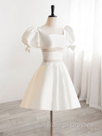 A Line Square Neckline Ivory Short Prom Dresses Cute lvory Homecoming Dresses